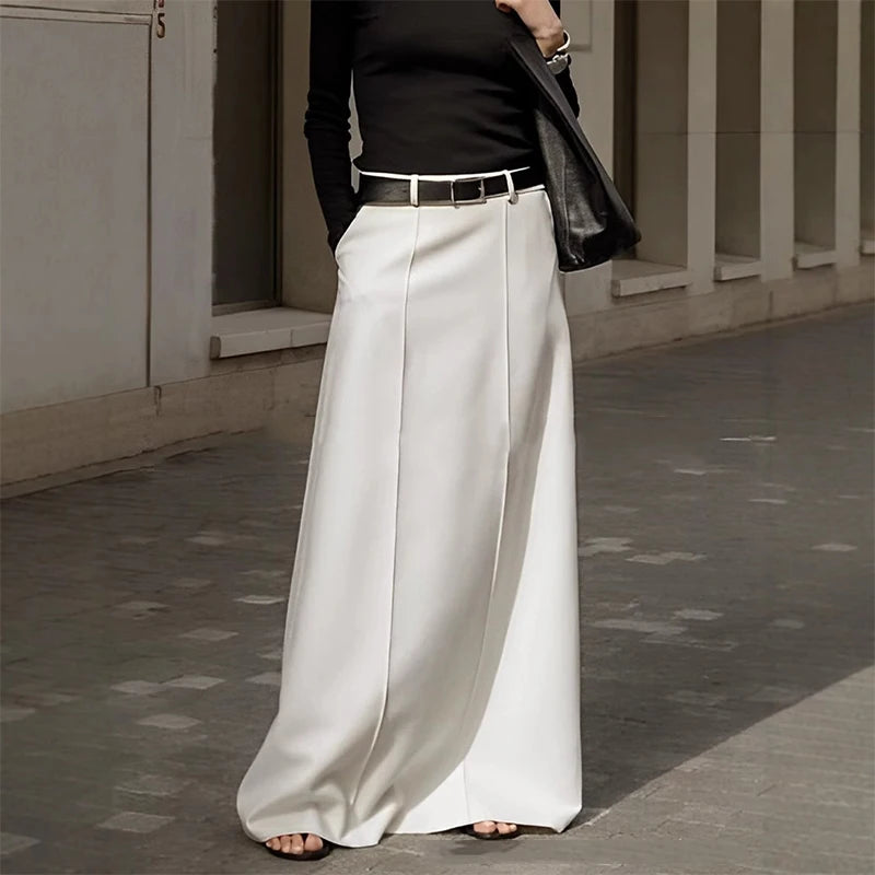Women'S Skirts 2025 New Spring Summer Fashion Black White Color Loose High Waist Casual Office Long Skirt